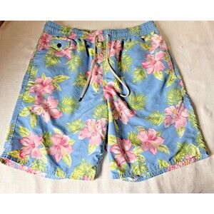 Polo Ralph Lauren Mens M Blue Floral Hawaiian Surf Bathing Suit Swim Trunks
